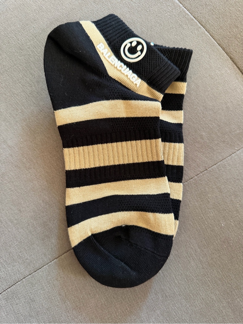 Balenciaga Black & Cream Striped Low-Cut Socks